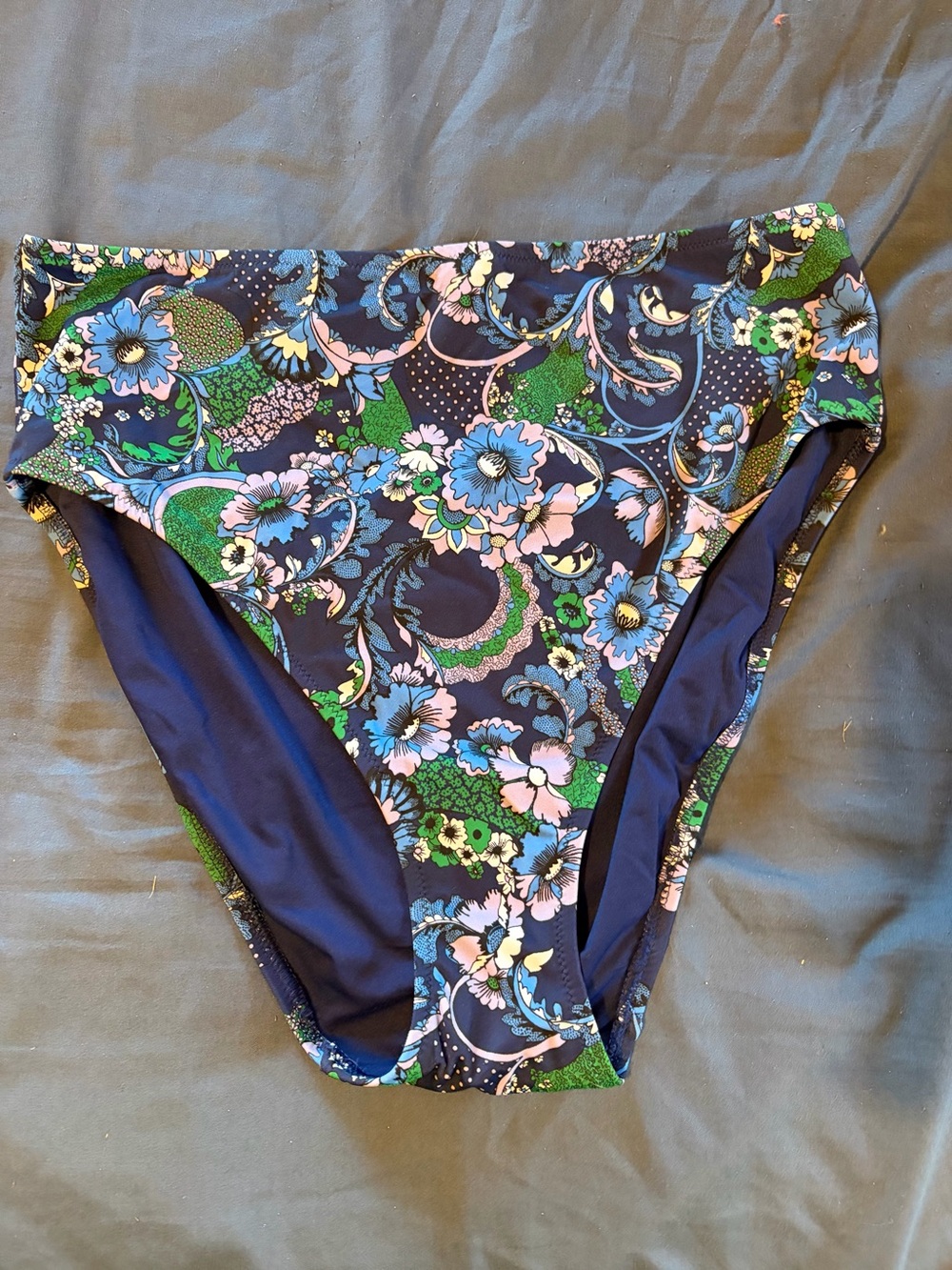 Amazon Essentials Floral High-Waist Bikini Bottoms - Navy, Green & Pink